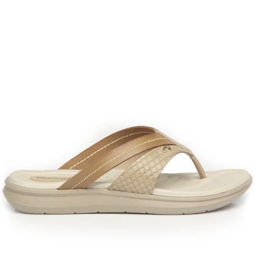 Chinelo Pegada Feminino em Couro Creme 232801-01