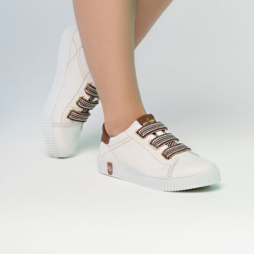 Tênis Pegada Feminino em Couro Branco 219063-01