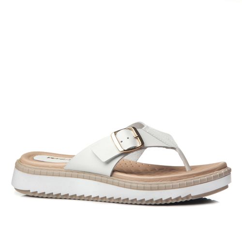 Chinelo Pegada Feminino em Couro Branco 233604-01