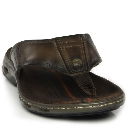 Chinelo Pegada Masculino Plus Size em Couro Cravo 530641-03