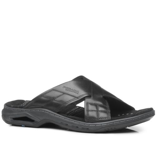 Chinelo Pegada Masculino em Couro Preto 133223-03