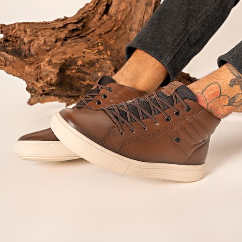 Tênis Casual Pegada Masculino em Couro Terracota 111503-03