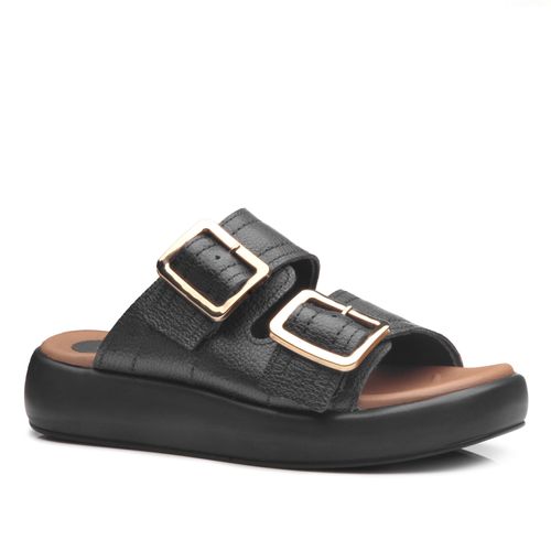 Chinelo Pegada Feminino em Couro Preto 233702-05