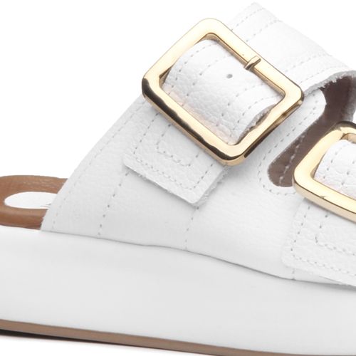 Chinelo Pegada Feminino em Couro Branco 233702-01