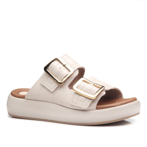 Chinelo Pegada Feminino em Couro Off White 233702-02