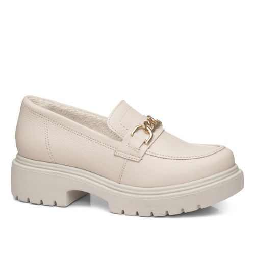 Sapato Loafer Pegada Feminino em Couro Off White 222401-01