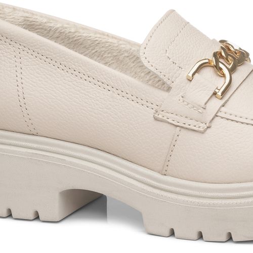 Sapato Loafer Pegada Feminino em Couro Off White 222401-01