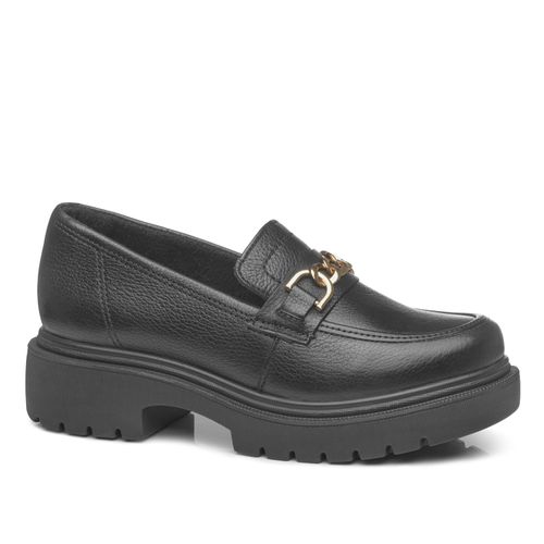 Sapato Loafer Pegada Feminino em Couro Preto 222401-03