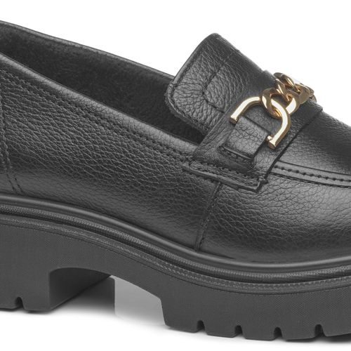 Sapato Loafer Pegada Feminino em Couro Preto 222401-03