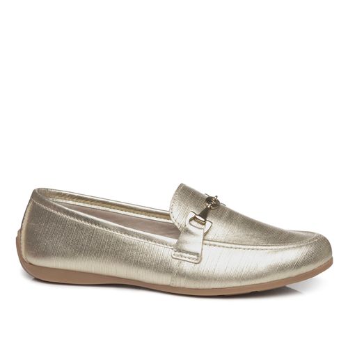 Sapato Mocassim Pegada Feminino em Couro Dourado 229051-01