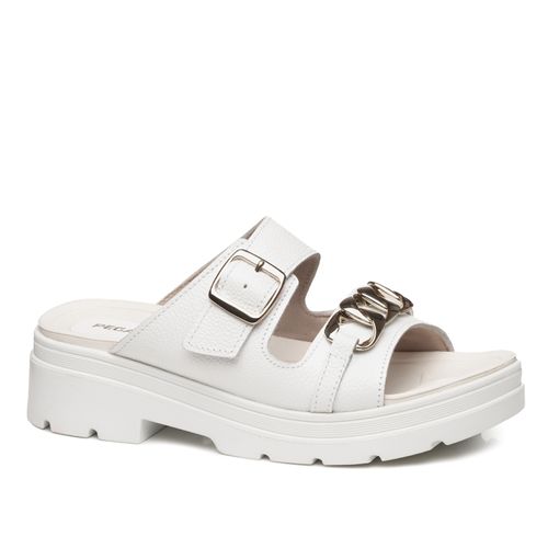 Chinelo Pegada Feminino em Couro Branco 234107-01