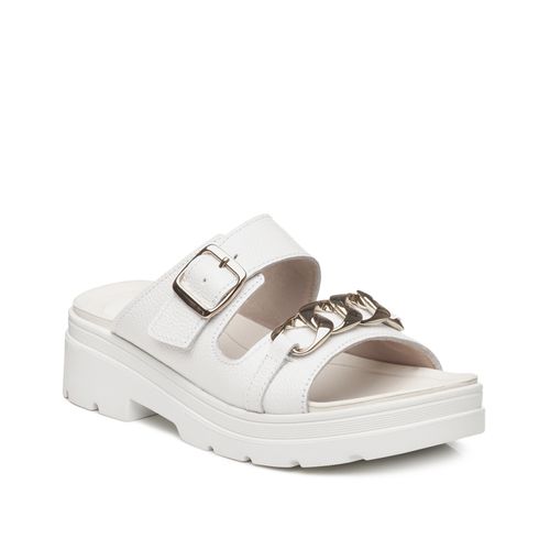 Chinelo Pegada Feminino em Couro Branco 234107-01