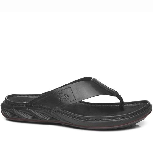 Chinelo Pegada Masculino em Couro Preto 134103-05