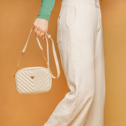 Bolsa Pegada Tiracolo em Couro Off White Pequena BO210002-04