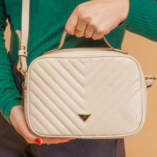 Bolsa Pegada Tiracolo em Couro Off White Média  BO210004-04