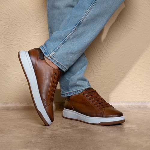 Tênis Casual Pegada Masculino em Couro Pinhão 111702-05