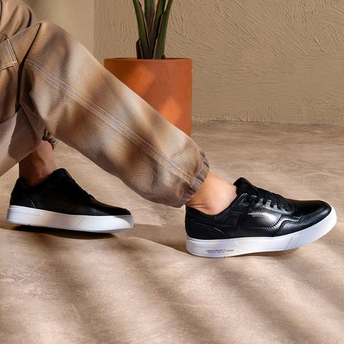 Tênis Casual Pegada Masculino em Couro Preto 111903-06