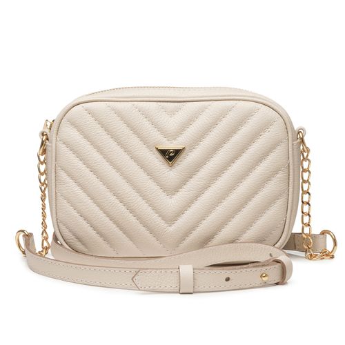 Bolsa Pegada Tiracolo em Couro Off White Pequena BO210002-04