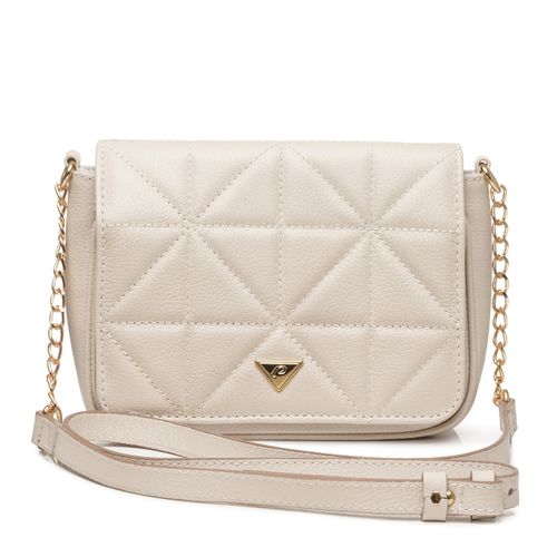 Bolsa Pegada Tiracolo em Couro Off White Pequena BO210003-04