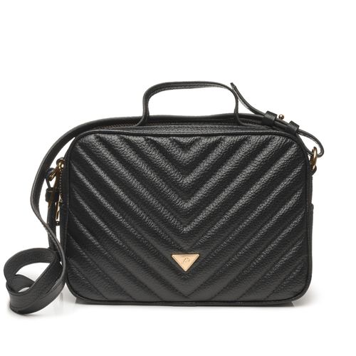 Bolsa Pegada Tiracolo em Couro Preto Média BO210004-01