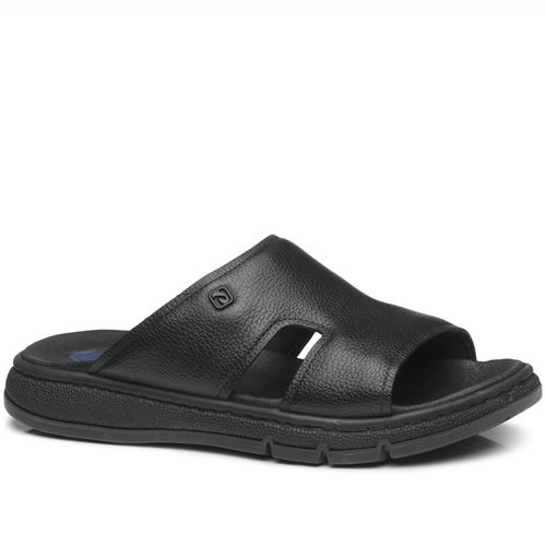 Chinelo Pegada Masculino em Couro Preto 134302-04