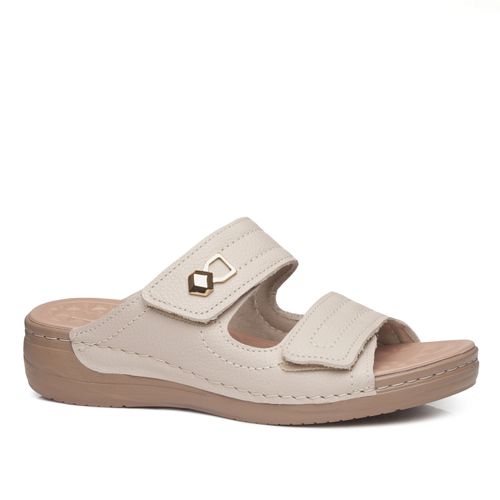 Chinelo Pegada Feminino em Couro Off White 233813-01