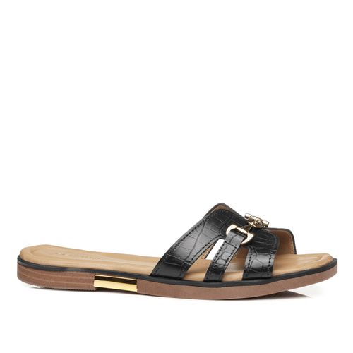 Chinelo Pegada Feminino em Couro Preto 233555-02