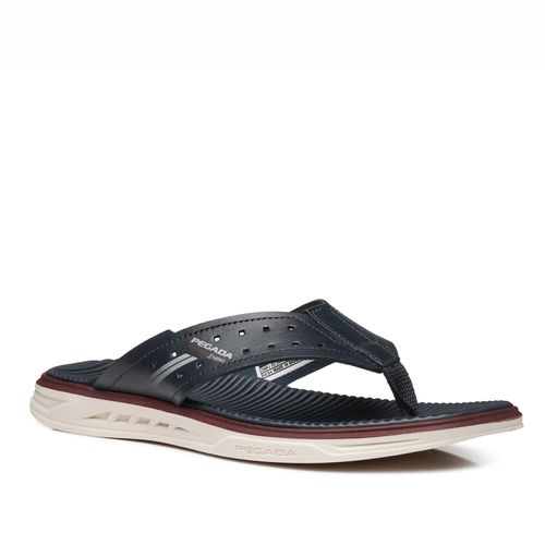 Chinelo Pegada Masculino em Couro Marinho 134652-04