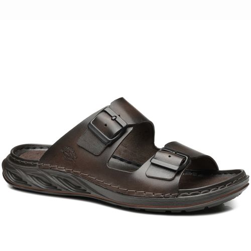 Chinelo Pegada Masculino em Couro Cravo 134106-03