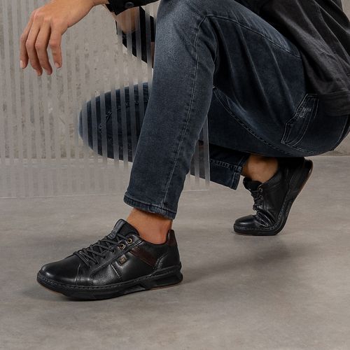 Sapatênis Pegada Masculino em Couro Preto 110605-04