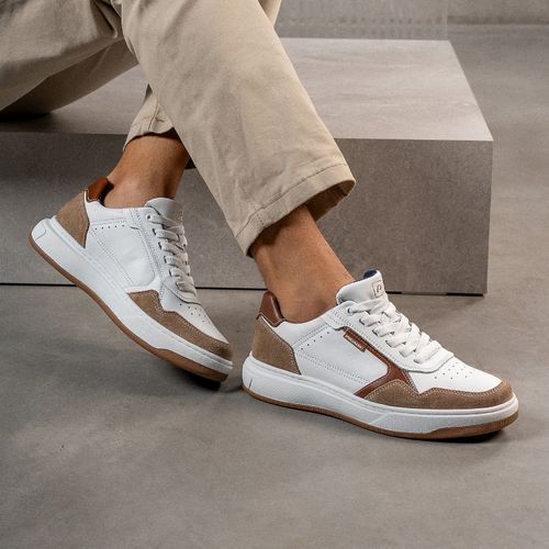 Tênis Casual Pegada Masculino em Couro Branco 111704-09