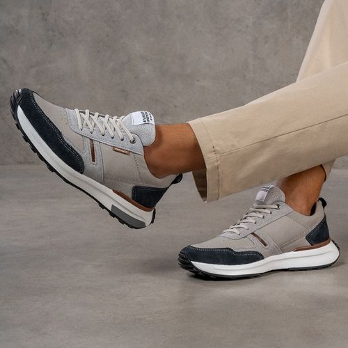 Tênis Casual Pegada Masculino em Couro Silver 110751-09