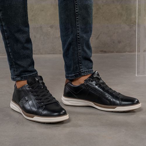 Sapatênis Pegada Masculino em Couro Preto 111104-05
