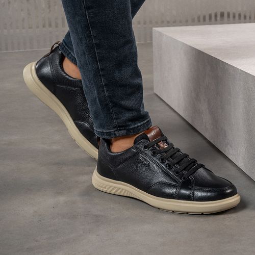 Sapatênis Pegada Masculino em Couro Preto 112201-04