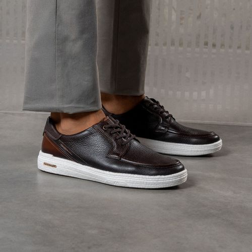 Tênis Casual Pegada Masculino em Couro Café 112002-03
