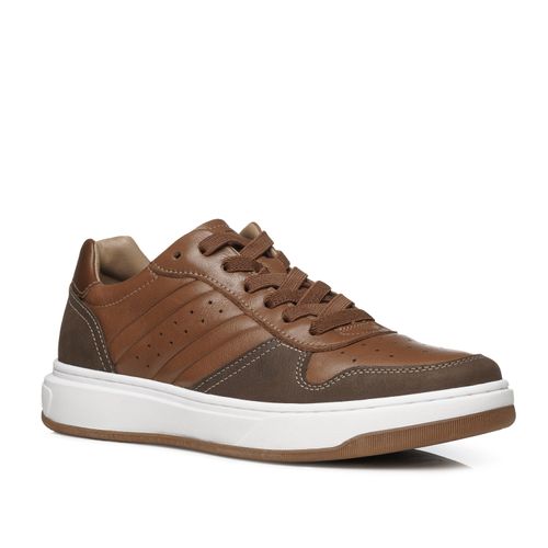 Tênis Casual Pegada Masculino em Couro Pinhão 111721-04
