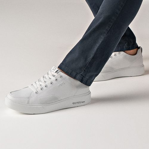 Tênis Casual Pegada Masculino Plus Size em Couro Branco 511902-01