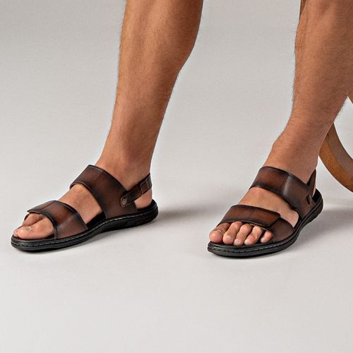 Sandália Pegada Masculino Plus Size em Couro Pinhão 533303-01