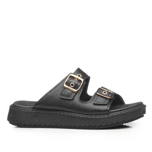 Chinelo Pegada Feminino em Couro Preto 233662-06