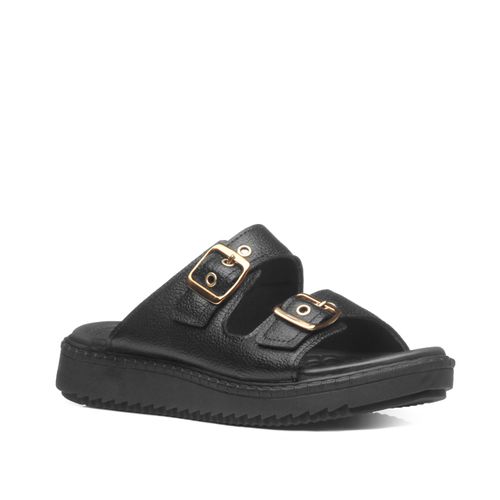 Chinelo Pegada Feminino em Couro Preto 233662-06