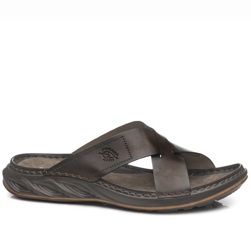 Chinelo Pegada Masculino em Couro Cravo 134102-03