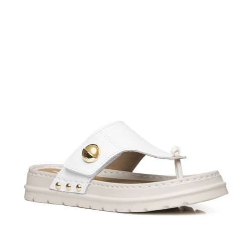 Chinelo Pegada Feminino em Couro Branco 234702-01