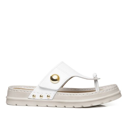 Chinelo Pegada Feminino em Couro Branco 234702-01