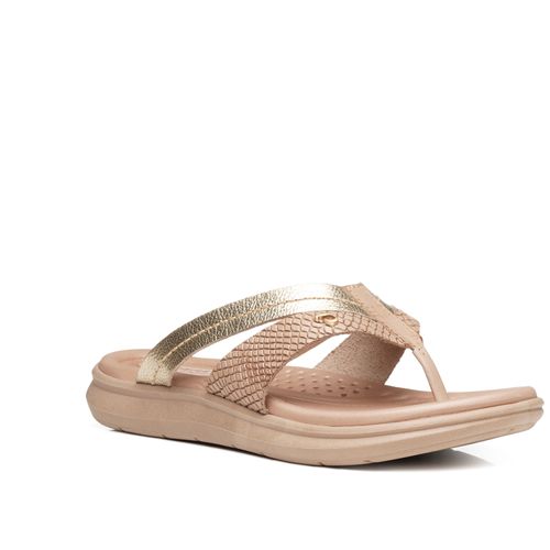 Chinelo Pegada Feminino em Couro Cream 232851-02