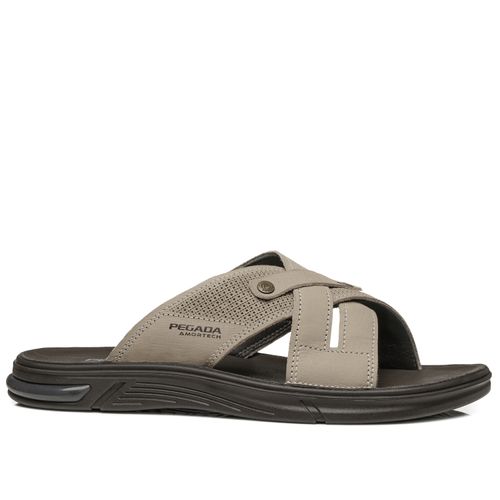 Chinelo Pegada Masculino em Couro Areia 134404-04
