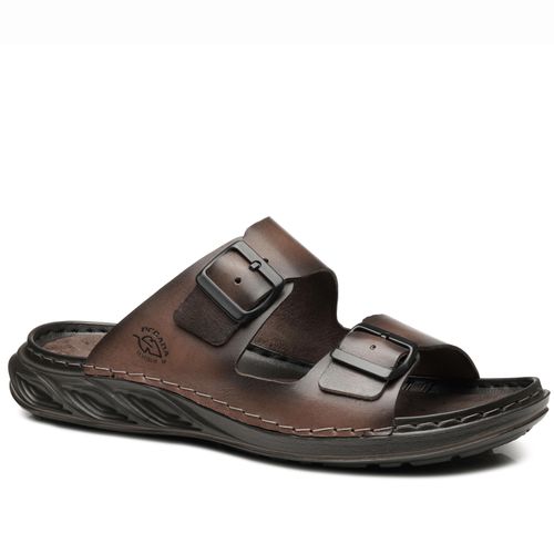 Chinelo Pegada Masculino em Couro Pinhão 134106-02