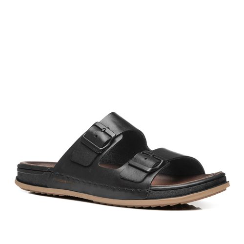 Chinelo Pegada Masculino em Couro Preto 134851-03