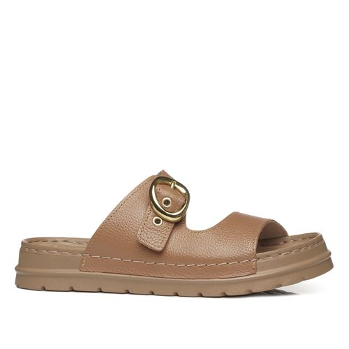 Chinelo Pegada Feminino em Couro Caramelo 234701-02