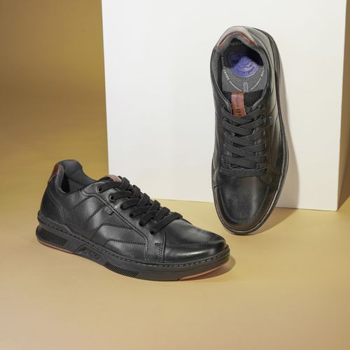 Sapatênis Pegada Masculino em Couro Preto 110607-06