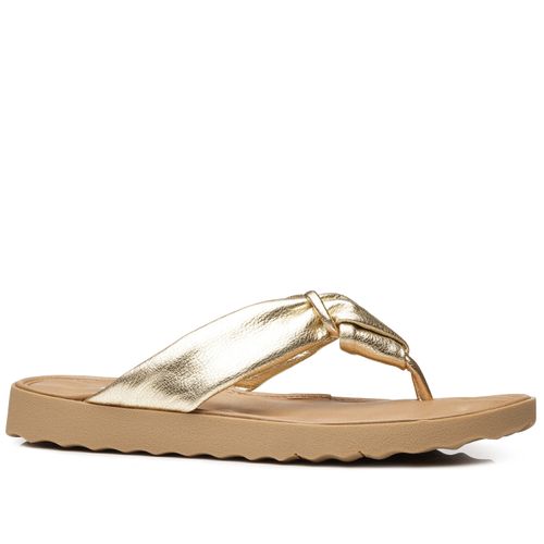 Chinelo Pegada Feminino em Couro Ouro 231402-01